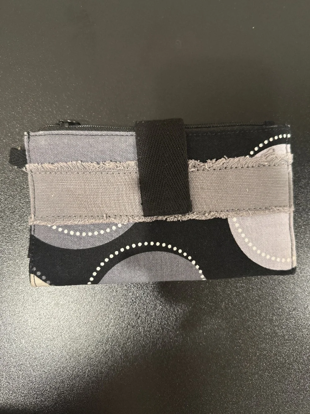 Black, white and grey soft sided wallet